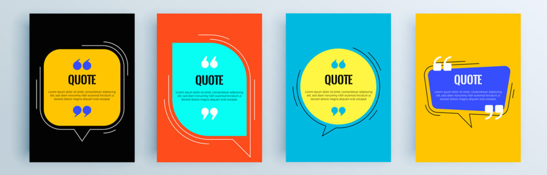 Quote frames blank templates set. Text in brackets, citation empty speech bubbles, quote bubbles. Textbox isolated on color background. Vector illustration.