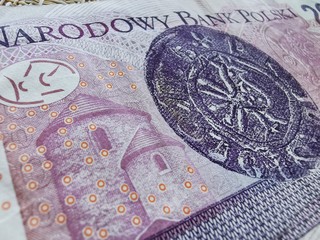 Polish Zloty. Official Currency of Poland in Denominations. Zlotych Macro Shot. Bank of Poland, Narodowy Bank Polski.