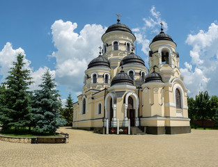 Capriana Monastery in Moldova. View of the winter church of St George in Neo-Byzantine style