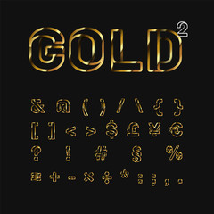 Gold folded line fontset, vector illustration
