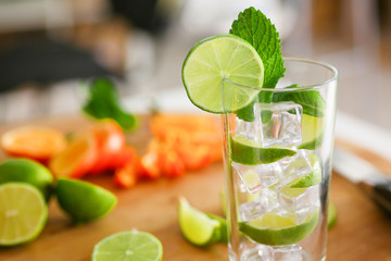 Mojito cocktail with lime and mint