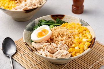 dry noodle corn with vegetable food background 