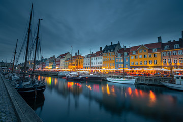 Beautiful Copenhagen city skyline at night  in Denmark 