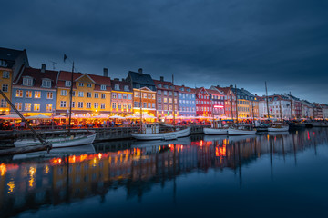 Beautiful Copenhagen city skyline at night  in Denmark 