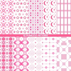 Seamless geometric patterns set collection of 10 Pink Color, Endless texture can be used for sweet romantic wallpaper or wrapping 