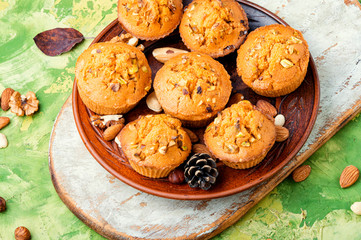 Homemade muffins with nuts