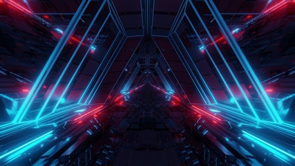 futuristic sci-fi space war ship hangar tunnel corridor with reflective glass windows 3d illustration background wallpaper - obrazy, fototapety, plakaty
