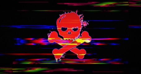 Modern glitch transition with cyber crime and skull