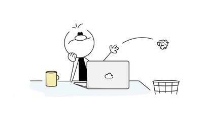 Businessman throws a crumpled paper ball into a basket. Man have no idea. 