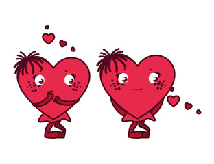 Isolated females pink hearts cartoons vector design