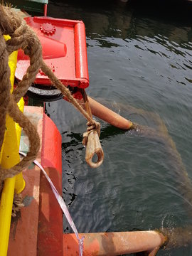 Anchor fairlead on a construction work barge
