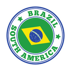 Brazil sign. Round country logo with flag of Brazil. Vector illustration.
