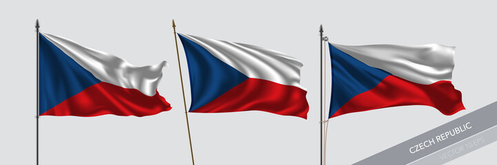 Set of Czech Republic waving flag on isolated background vector illustration
