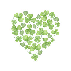 shamrock leaves in the heart shape, a symbol of Ireland and its spring holiday, St Patrick's day