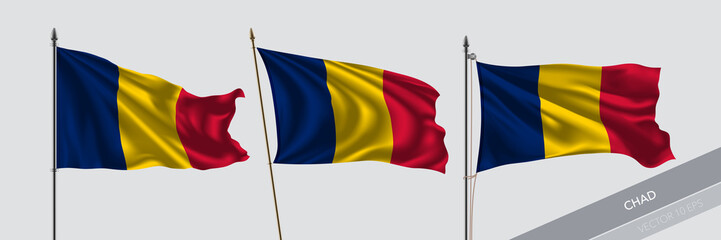 Set of Chad waving flag on isolated background vector illustration