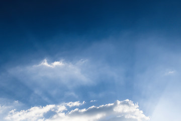 Blue sky with soft white cloudy atmosphere is clear and clean.
