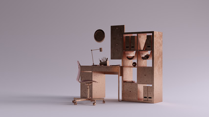 Bronze Home Office with Shelves Wall Chart an Clock 3d illustration 3d rendering