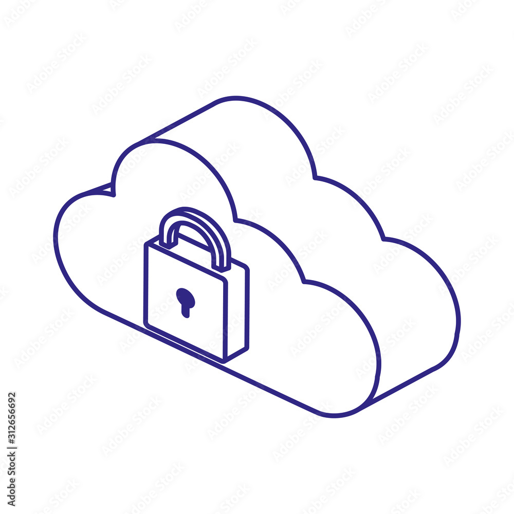 Poster padlock and cloud of security system vector design