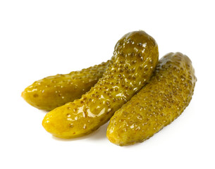 small pickled cucumbers isolated on white