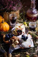 Fresh goat cheese  on the cutting board. selective focus