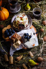 Fresh goat cheese  on the cutting board. selective focus