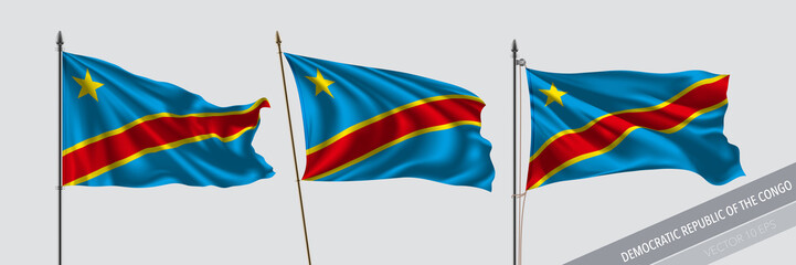 Set of Democratic Republic of the Congo waving flag on isolated background vector illustration