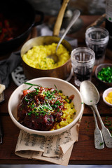 Ossobucco with Milanese risotto.style rustic.