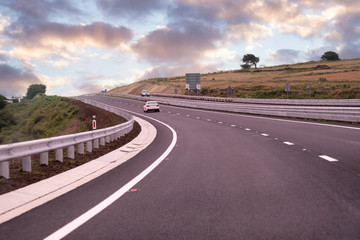 The A30 dual carriageway near bodmin cornwall uk at sunset 