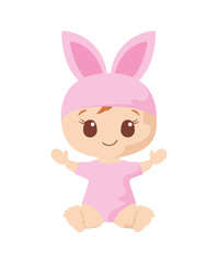 Cute baby girl with rabbit costume vector design
