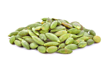 Pumpkin seeds on a white background