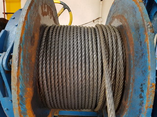 Wire rope inside a drum of a winch on board a construction work vessel 