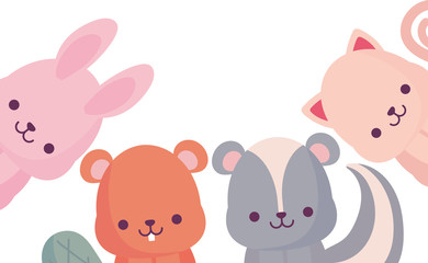 kawaii rabbit beaver skunk and cat cartoon vector design