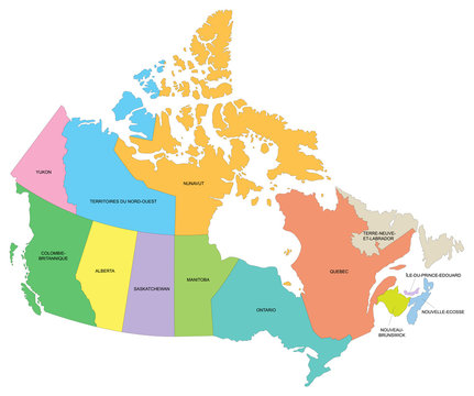 Carte du Canada avec détail des provinces et des territoires - textes vectorisés et non vectorisés sur calques séparés