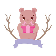 Cute bear cartoon with gift vector design