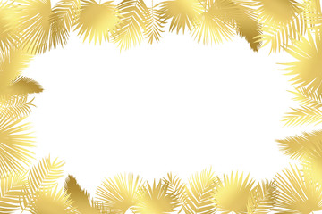 Fototapeta na wymiar Golden palm leaves frame, decorative tropical design on white background