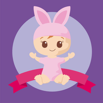 Cute baby girl with rabbit costume vector design