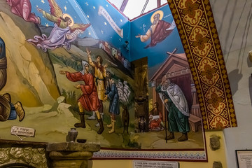 The interior of underground church in name of St. George Victorious in a cave on territory of Greek Monastery - Shepherds Field in Bayt Sahour, Palestine