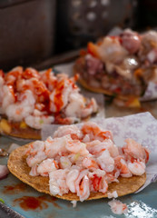 Authentic shrimp tostada of Ensenada best street seafood cart