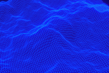 Fototapeta na wymiar 3d rendering, Abstract blue background digital landscape with particles dots on black background,Low poly on black background