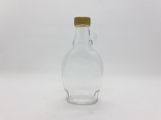 Empty Transparent Artistic Luxury Classic Bottle for Beverages Drinks in Kitchen Restaurant with White Isolated Background