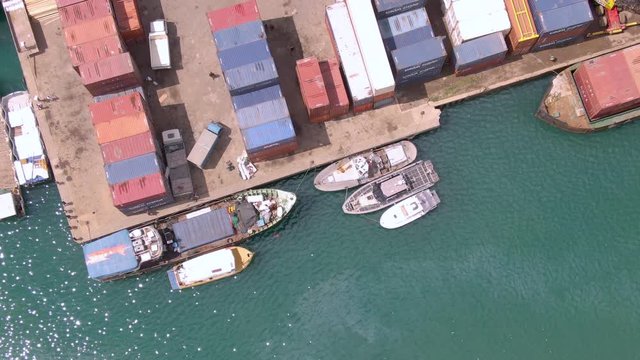 Aerial view of an African Shipping port in smaller developing nations. BRIC countries. Belt and Road in Africa.