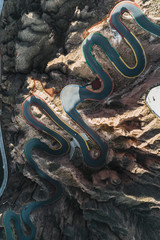 aerial view of a steep mountain road