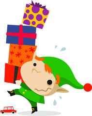 elf carrying christmas presents