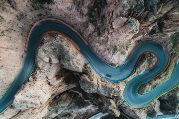 aerial view of a steep mountain road