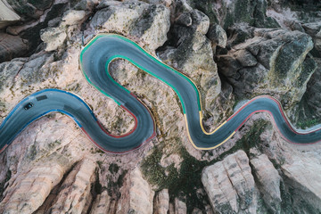 aerial view of a steep mountain road