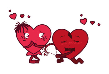 Female and male hearts couple cartoons vector design