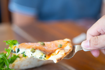 Hot tasty sliced smoked salmon