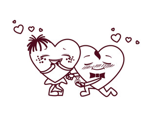 Isolated female and male hearts cartoons couple vector design