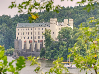 Orlik castle above Orlik dam. Schwarzenberg medieval stronghold - obrazy, fototapety, plakaty
