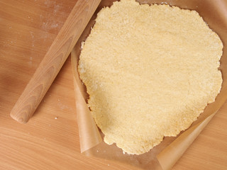 Rolling pastry to round. Making Chocolate Layer Cake with Cream Cheese Filling and Chocolate Topping. Series.